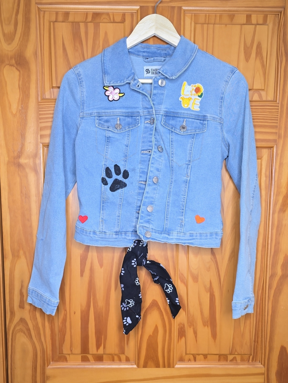 Pet Love Light Blue Denim Jacket with Decorative Patches -